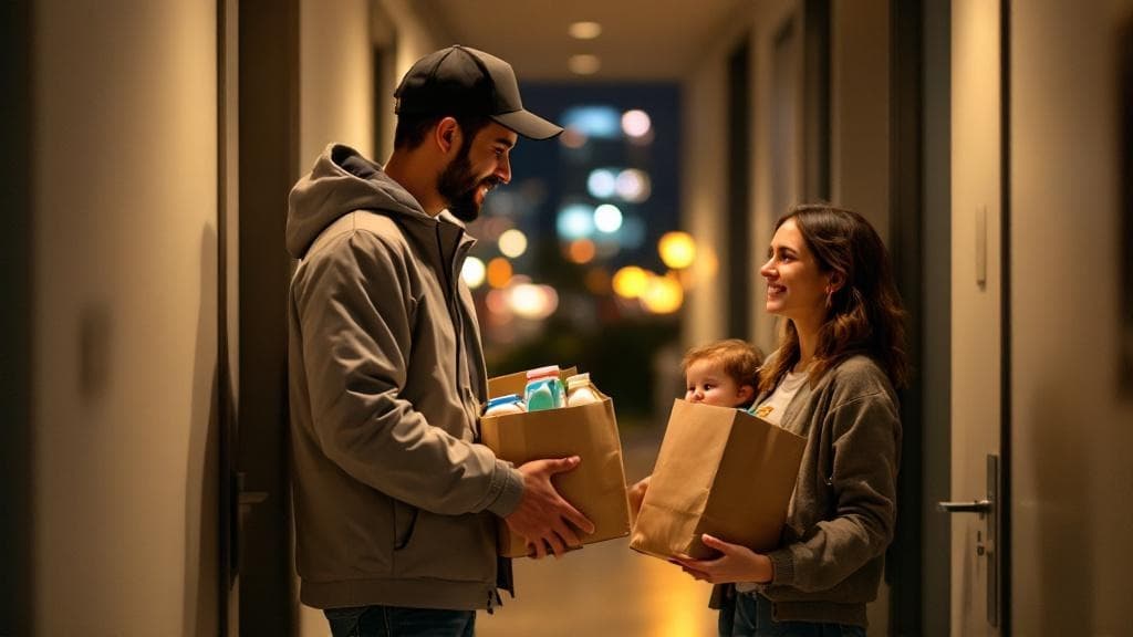 MetroDash courier delivering essentials to a family